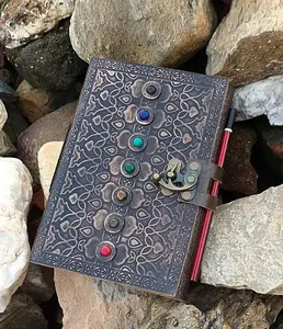 Vintage leather seven stones chakra note book OR journal or sketch book with latch Celtic journals note books with latch