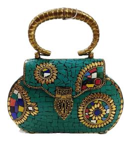 Main Unique Mosaïque Multi Couleur Pierre Embrayage Cylindrique Rond Ethnique Sac Antique De Mariée Sling Sac Pas Cher Prix - Product Image 6