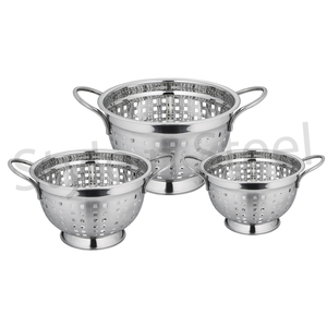 Colander Food Container Rounded German Colander Wire Handle Stainless Steel <b>Punching</b> Colander with Wire Handle Stainless Steel - Product Image 1