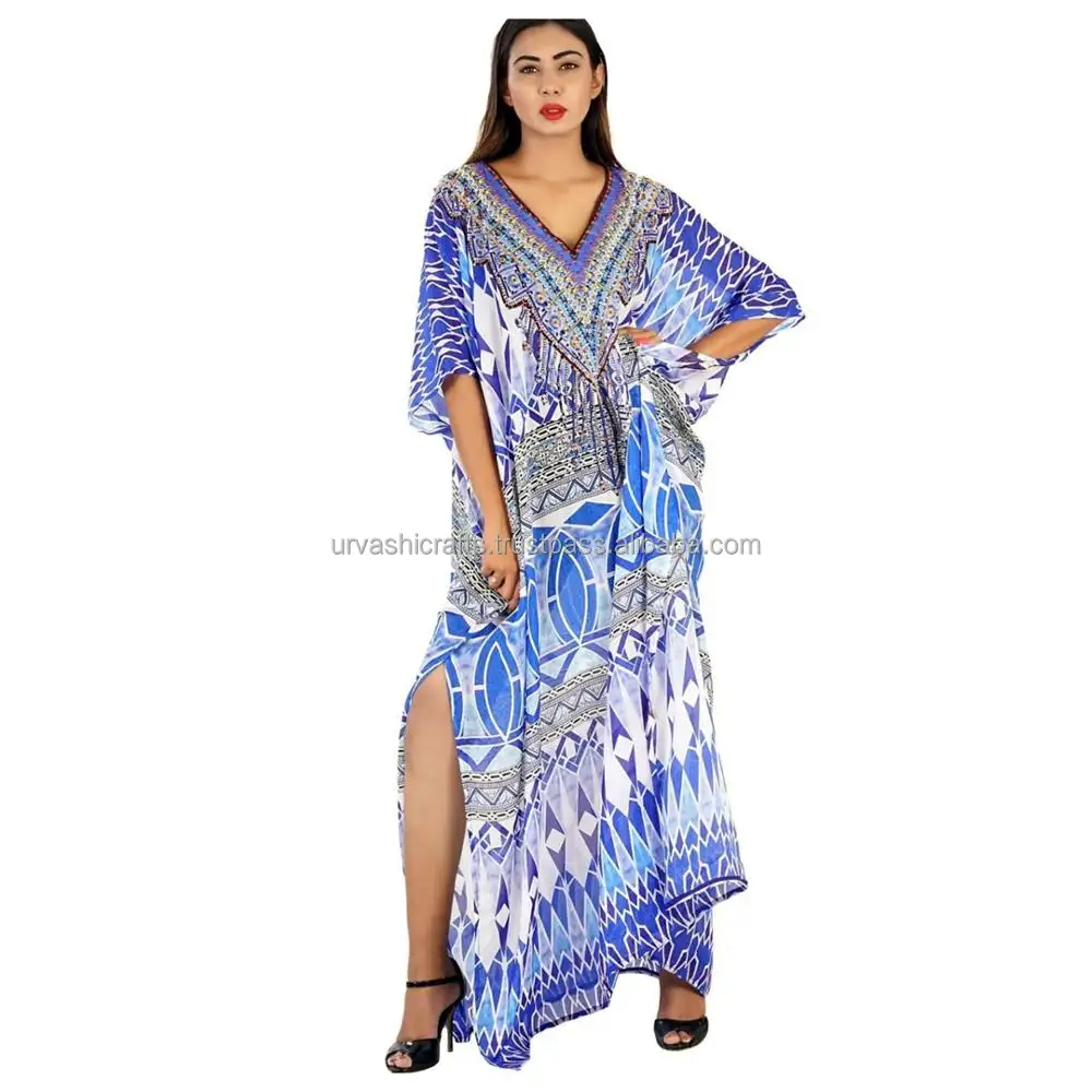 Exclusieve 3D Digitale Gedrukt Kaftan 100% Zijde Kaftan / Smart Dragen Kaftan/Stijlvolle Hals Patroon