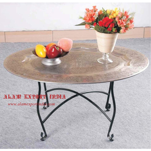 โต๊ะกาแฟทรงกลมแบบโมร็อกโก ทำด้วยมือจากโลหะ ปรับความสูงได้ พับเก็บได้ เฟอร์นิเจอร์ห้องนั่งเล่น คุณภาพดีที่สุด ดีไซน์แบบดั้งเดิม - Product Image 1