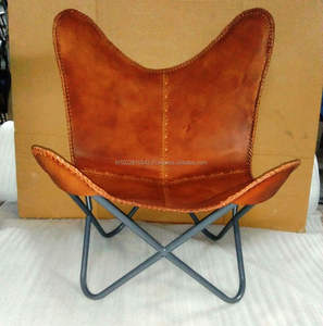 Silla de cuero Industrial de Metal con mariposas - Product Image 1