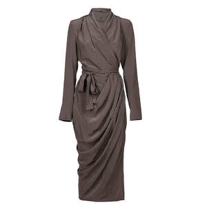 Abito drappeggiato in raso a <span class=keywords><strong>maniche</strong></span> <span class=keywords><strong>lunghe</strong></span> con cintura in vita lunga e Casual - Product Image 1
