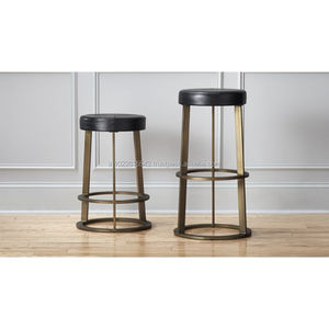 Industrial Leather seat Wood bar stool - Product Image 1