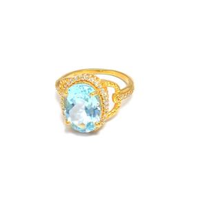 ฟ้าบุษราคัมปู CZ ชุดพลอยชุบทองแหวน - Product Image 1