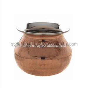 Accesorios de cocina de cobre martillado, plato de servicio de acero inoxidable, estilo indio, Punjabi - Product Image 1