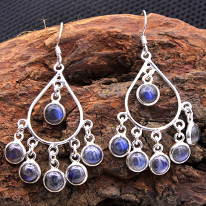 Wholesale 925 Sterling <b>Silver</b> Bezel-<b>Set</b> Dominican Larimar Gemstone Earrings for Women Gold Plated Jewelry for Weddings - Product Image 3