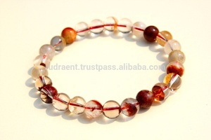 Pulsera Elástica de Cuentas Redondas Lisas de Cuarzo Fantasma Rojo de 8 mm, Regalo Unisex Bohemio, Personalización Natural Disponible - Product Image 4