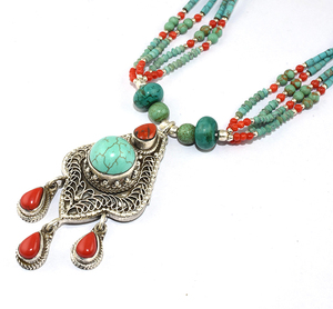 สวย Pear_Round_Beads รูปร่าง Coral_Turquoise 925เงินสเตอร์ลิงสร้อยคอเครื่องประดับเงินพลอยเครื่องประดับเงิน - Product Image 3