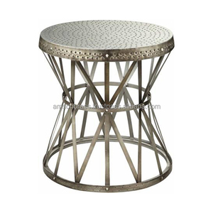 Black Metal Decorative Coffee <b>Table</b> and Stool Cross Iron Strip Metal Black Drum Side Accent Stool - Product Image 6