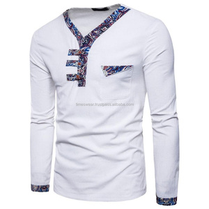 Camiseta ajustada de manga larga con cuello en V para hombre, camisetas informales con estampado sólido a la moda, tejido de punto, técnicas teñidas de hilo - Product Image 5