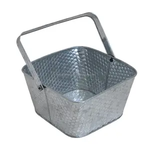 Balde de metal quadrado galvanizado em relevo, plantador de pendurar