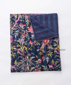 Edredón de algodón con estampado de flores y pájaros cosido a mano de diseñador, Kantha colcha, venta al por mayor - Product Image 6