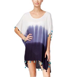 Vêtements pour femmes été Tie Dye Beach Designer Beach Cover robe caftan courte avec dentelle à pampilles - Product Image 1