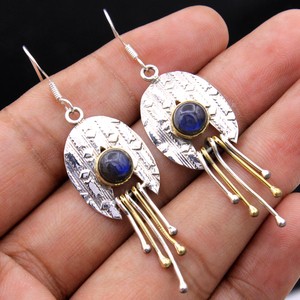 925 Sterling Silver <b>Dangle</b> <b>Earrings</b> Two Tone Amazonite Labradorite Gemstone Jewelry <b>Gold</b> Plated Drop <b>Earrings</b> Wholesale - Product Image 5