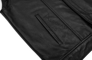 Aero <b>Men's</b> <b>Real</b> Leather Motorcycle & Auto Racing Motorbike Cruiser Jacket Breathable Sportswear <b>Black</b> Vest Coat - Product Image 5