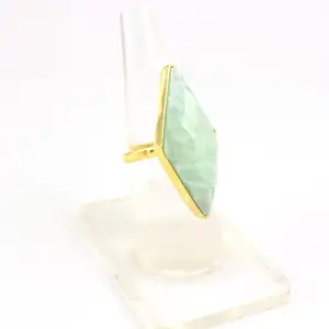 Amazonite plaqué or argent sterling longue marquise étroite réglable pierres précieuses bagues de bijouterie fine - Product Image 1