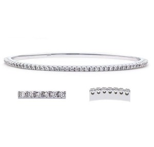 Bracelet jonc certifié en or blanc 14 carats avec de vrais diamants cloutés - Product Image 1