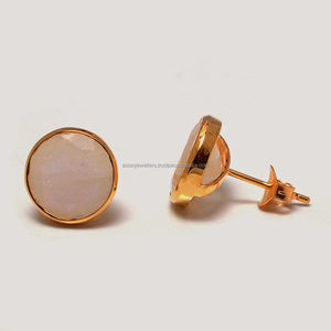 925 <b>Sterling</b> <b>Silver</b> Rainbow Moonstone <b>Stud</b> <b>Earrings</b> Vermeil Gold Gemstone for Engagement Wedding Anniversary Party or Gift - Product Image 2