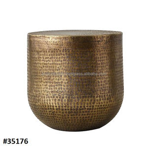 Metal Stool for Home Garden Beautiful Room Accent <b>Tall</b> Stool or Side <b>Table</b> Metal Iron Strip Golden Finished Decorative Stool - Product Image 2