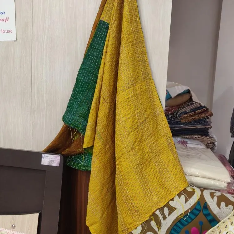 Винтажный Шелковый палантин/шарф Kantha, двусторонний палантин Sari, пэчворк, шарф ручной работы