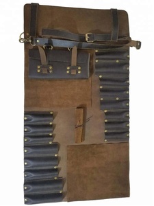 Sac à couteaux de chef / Rouleau à couteaux de chef - Nouveau modèle personnalisé PK Léger Cuir véritable de qualité supérieure Cuir Markhor 16 emplacements Marron foncé - Product Image 3