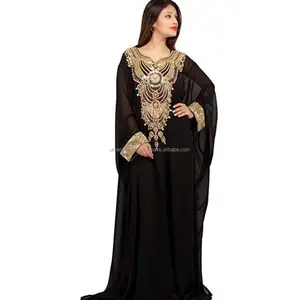 Ouro cristal Frisado abaya islâmico jilbab abaya Muçulmano kaftan 2018 Dubai kaftans roupa Por Atacado