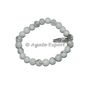 Pulsera clásica de howlita blanca con amuleto de búho Piedra preciosa curativa natural Chapado en oro para regalo o aniversario - Product Image 1