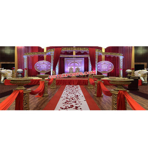 Ensemble de mandap doré pour mariage hindou traditionnel, fabricant d'ensembles de mandap pour mariage indien, mandap en fibre de cristal pour mariage à vendre au Canada - Product Image 1
