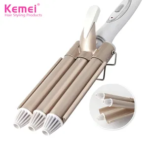 Kemei KM-1010 110-220V Sắt Gốm Ba Thùng Dụng Cụ Tạo Kiểu Tóc Máy Uốn Tóc Chuyên Nghiệp