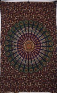 Tapiz de algodón con Mandala de pavo real, tamaño doble, hermoso bohemio Hippie, colgante de pared, ropa de cama de varios colores por consignadores indios - Product Image 3
