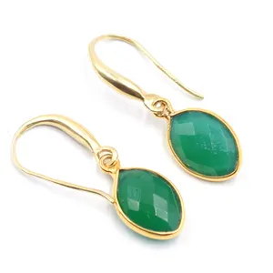 Tronsmart — boucles d'oreilles en Onyx vert, 31 à 32 MM, bijoux auriculaires en argent, lunette plaquée or