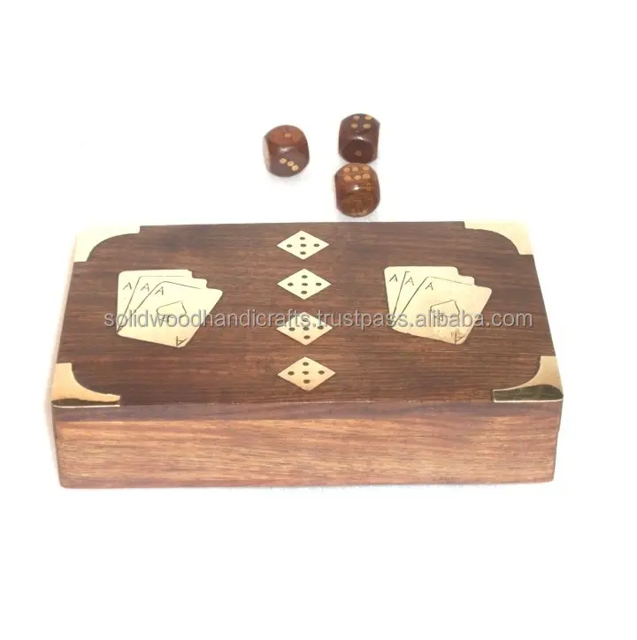 WOODEN PLAYING POKER SET /POKER SET WITH FIVE DICE WITH TWO CARDS/POKER DICE SHAKER