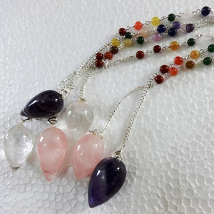 Vente en gros de pendule assorti avec chaîne Chakra avec quartz rose Améthyste Agate Pierres précieuses Reiki Cristal Quartz Thérapie - Product Image 1