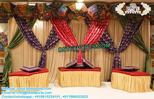 Punjabi Mehndi Stage Embroidered <b>Curtain</b> Set <b>Heavy</b> Shiny Sangeet Wedding Backdrop <b>Curtains</b> for Decorations - Product Image 6