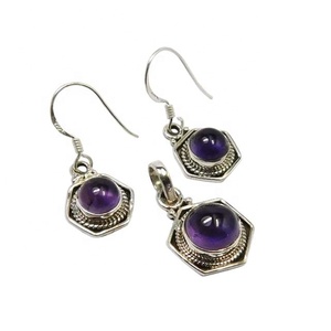 Améthyste brésilienne naturelle 925 pendentif en argent Sterling boucles d'oreilles ensemble de bijoux pour femme fille pour cadeau de saint valentin - Product Image 1