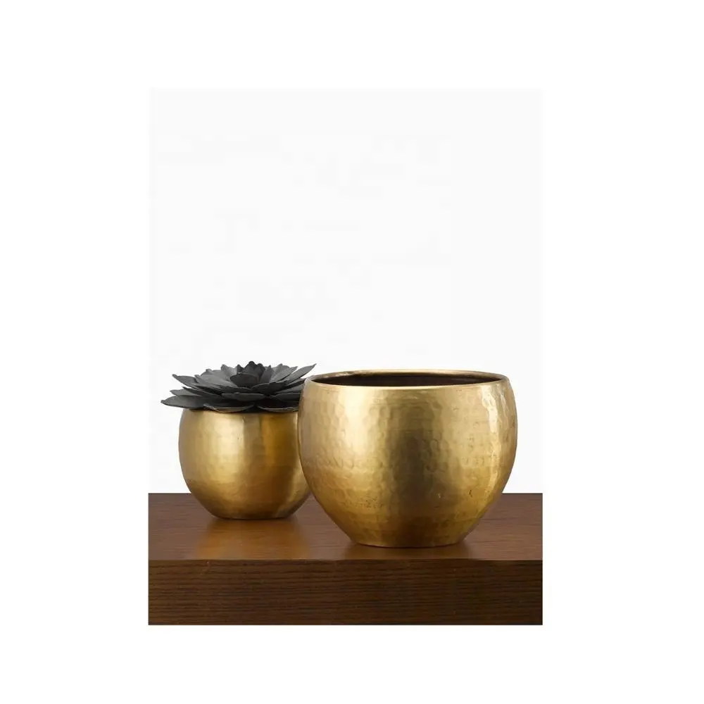 Antiqued Hammered Brass Planters Heavy Duty Highly Durable Floor Pot for Living Room Indoor and Outdoor Balcony Home Decor