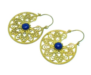 Boucles d'oreilles créoles en laiton Lapis de style bohème pour femmes Bijoux ethniques d'inspiration tribale - Product Image 3
