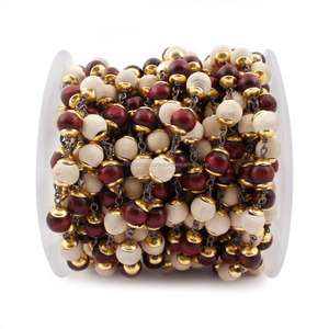 Perles en bois, un pied sur le devant, enveloppé en fil plaqué noir, chapelet de perles pour la fabrication de bijoux - Product Image 1