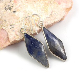 Natural Gemstone Blue Sapphire Marquise Shape <b>Silver</b> 925 Bezel Setting Earring Fashion Jewelry - Product Image 3