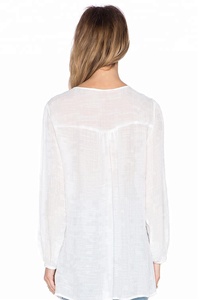 Summer Fashion New Design Long-<b>Sleeve</b> Beautiful Hand Embroidery <b>Shirts</b> New Pattern V-Neck With Long Tassels Casual Wear Top - Product Image 3