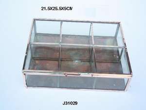 Caja de cobre y vidrio de forma geométrica con accesorios de latón en acabados antiguos Organizador de joyas Caja de usos multiusos para mujeres - Product Image 3