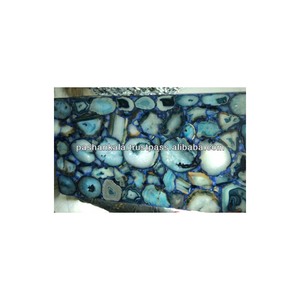 Plateau en pierre d'agate bleue, haut de Table rétro-éclairé - Product Image 1