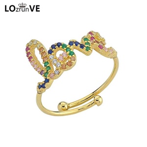 خاتم ذهب بوهيمي عصري من LOZRUNVE بالخرز الفضي القابل للتعديل قوس قزح للحب - Product Image 3