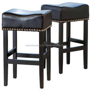 Hermoso cuero de diseñador hecho a mano mejor venta moderno creativo de madera maciza respaldo alto Bar mostrador silla comedor de madera taburete de Bar - Product Image 3