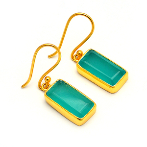 Rectangle Aqua calcédoine pierres précieuses 925 argent Sterling oreille fil balancent boucles d'oreilles bijoux à la mode balancent boucle d'oreille pour les femmes - Product Image 2