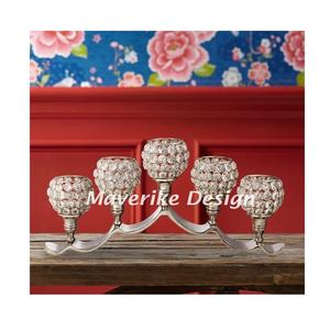 Bougeoir votif en cristal Candélabres à 5 bras Table à manger de mariage Centre de table Bougie chauffe-plat en métal - Product Image 2