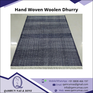 Tapis bleu en laine tissé à la main au design décontracté, lavable, noué à la main, disponible en stock - Product Image 2