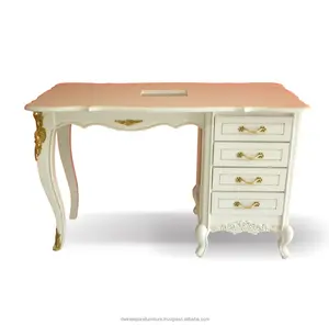 Indonesia Commercial Furniture - White Baroque Salon Furniture Nail Table 4 Drawers