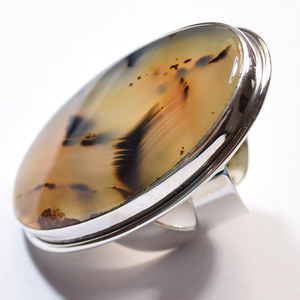 Anillo de Plata de Ley 925 estilo llamativo, piedra preciosa de ágata Montana, banda ajustable de 2 pulgadas, joyería vermeil de eternidad de alta calidad - Product Image 1